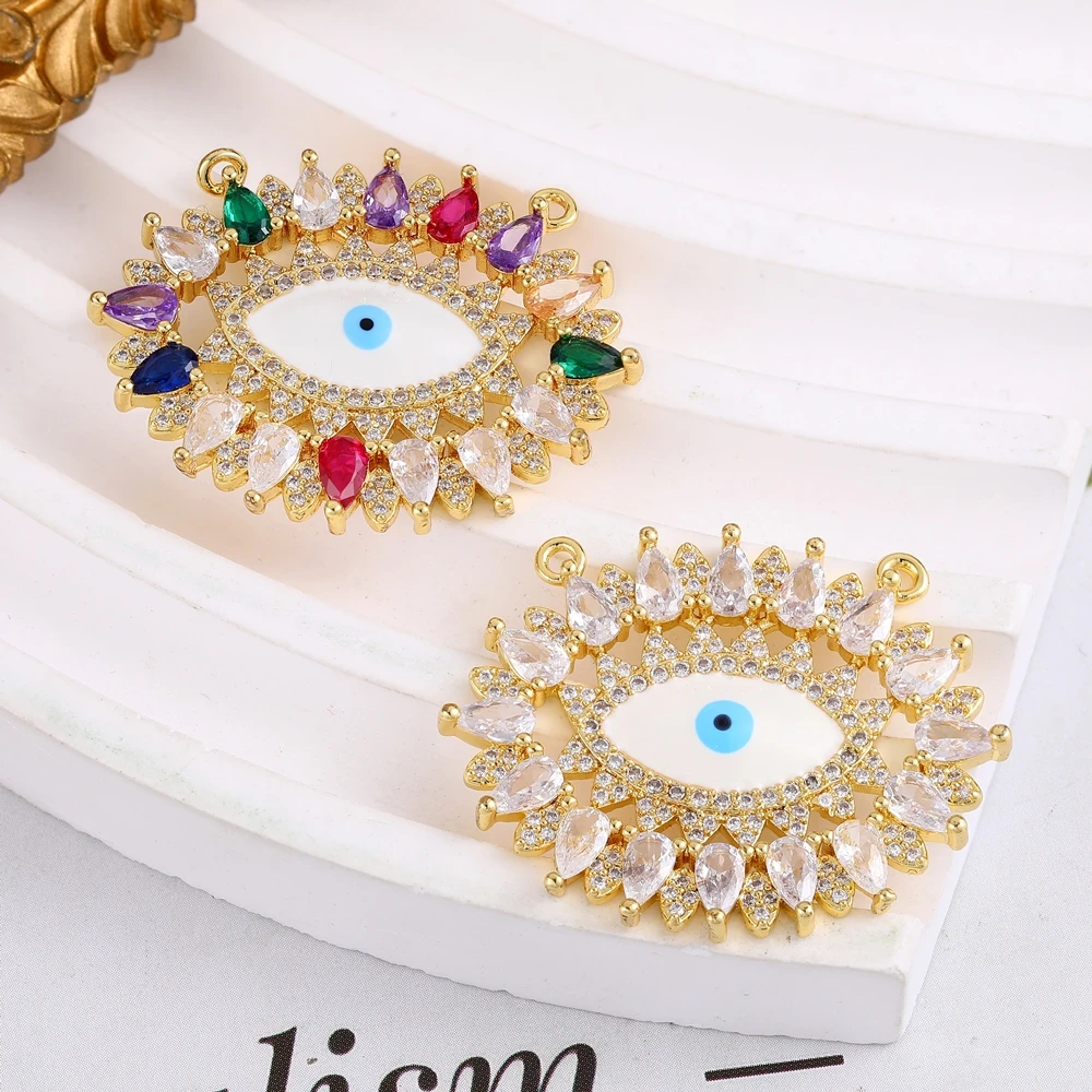 Juya 18K echt vergoldete Regenbogenkristalle Emaille griechischer böser Blick Stern Saint Mary Lächeln Gesicht Stier Liebe Herz Kreuz Charm Zubehör – Detail 7