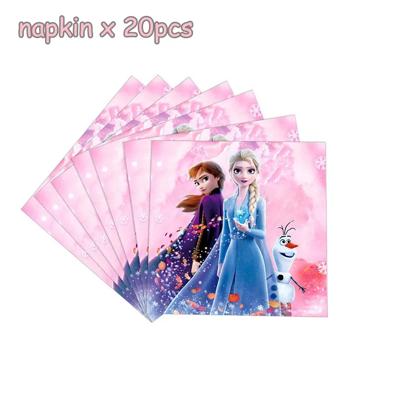 Disney Pink Frozen Disposable Birthday Party Decoration Set Princess Anna Elsa Paper Cup Plate Napkin Baby Shower Party Supplies