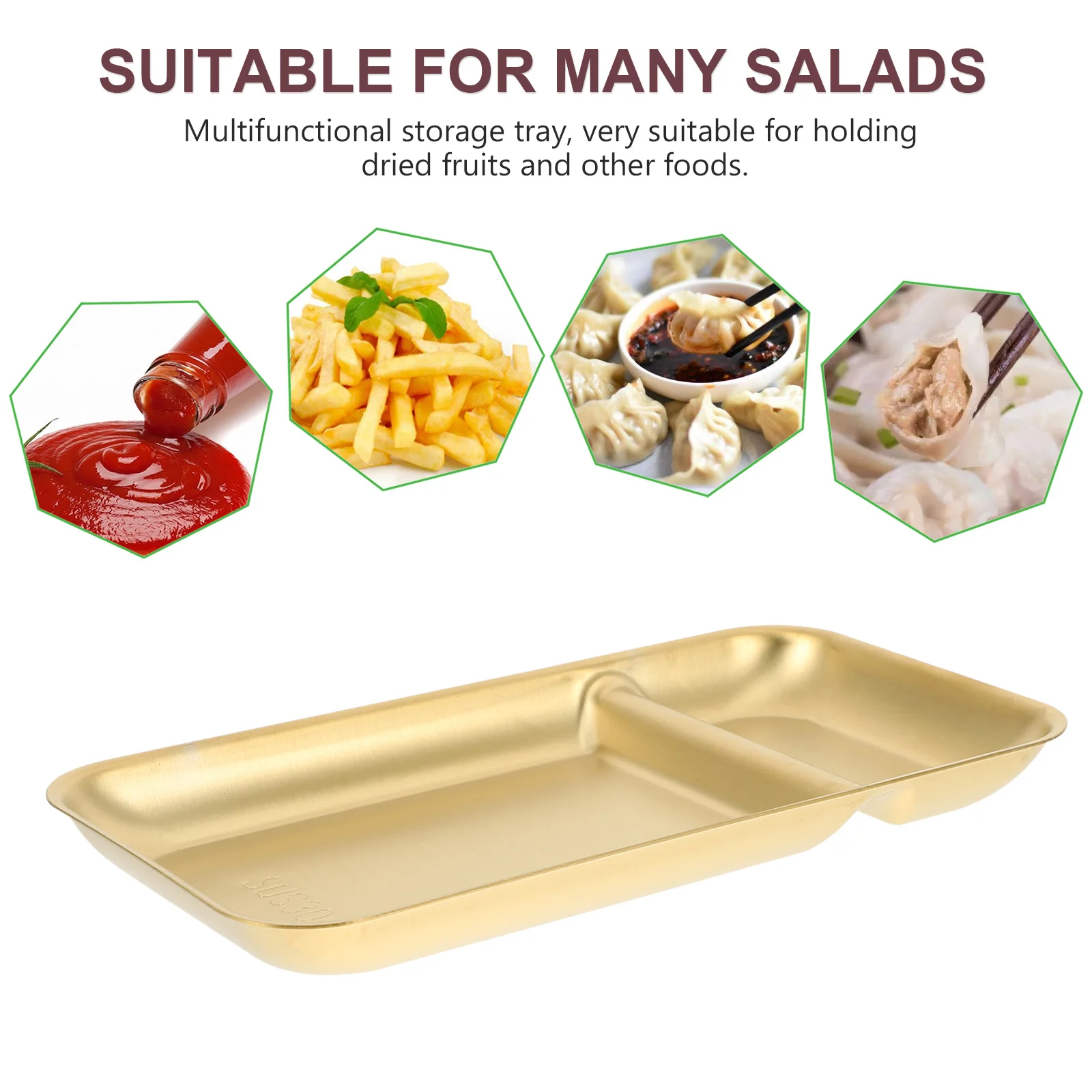 

Stainless Steel Divided Plate Multi-Functional Food Serving Tray Snack Dessert Lunch Breakfast Dried Fruits Household Tableware
