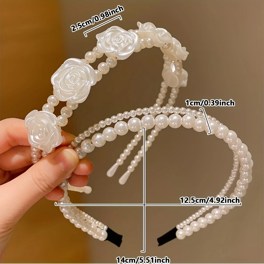 1/2 pieces of cute girls' imitation pearl headbands that do not hurt hair, sweet little girl flower headbands, kidsren's hair ac