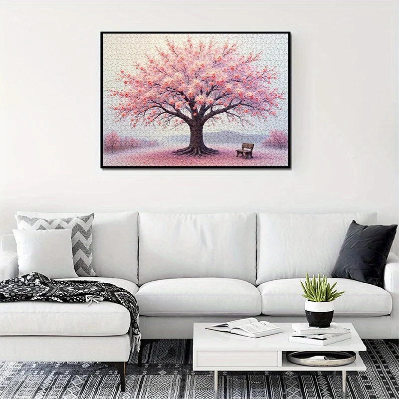 1000 قطعة من أحجية الصور المقطوعة للبالغين - تحت شجرة زهر الكرز مع مقعد، ورق ممتاز عالي الجودة ومضاد للخدش، فيبران #5
