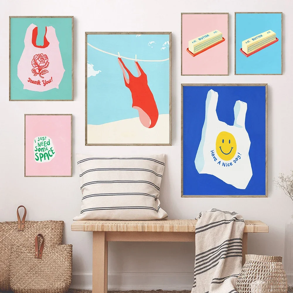 Bolsa de compras de agradecimiento, impresión artística, mantequilla, comida divertida, cita de arte Pop Retro, cartel que dice, cocina viva, pared mínima sin marco