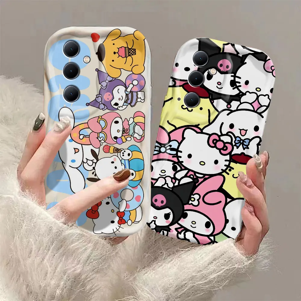 

Cute S-Sanrios 3D Wave Phone Case For OPPO Reno 11 F 8 T 7 Z 6 5 4 Pro F23 F11 F9 4G 5G Soft Silicone Back Cover