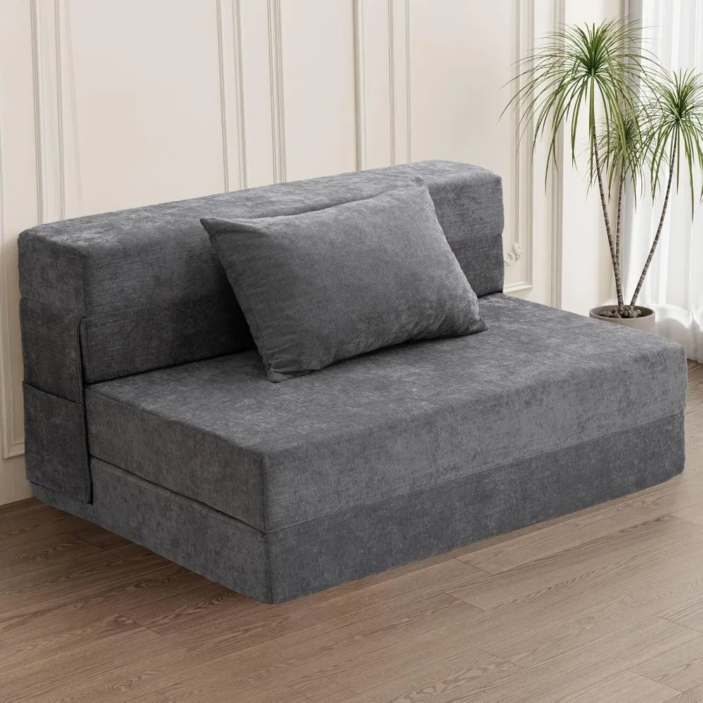 Folding Sofa Bed - Convertible Sleeper Chair with Pillow, Foam Floor Mattress, Lazy Sofas for Dorm/Guest Room, Sofa Living Room