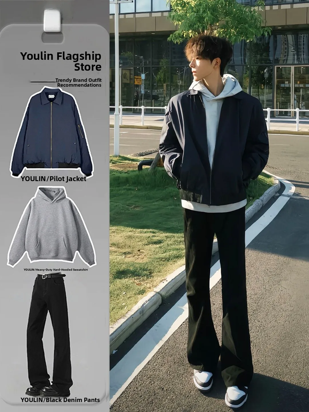 Cool ort American Pilot Jaet Set for Men in Royal Blue Casual Workwear Outfit Clete Youth Polyester Fiber Long Sve