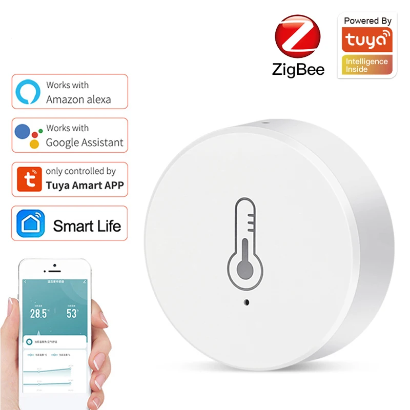 

Zigbee Tuya Smart Temperature and Humidity Sensor Battery Powered Security with Tuya Smart Life App Works with Alexa Google home