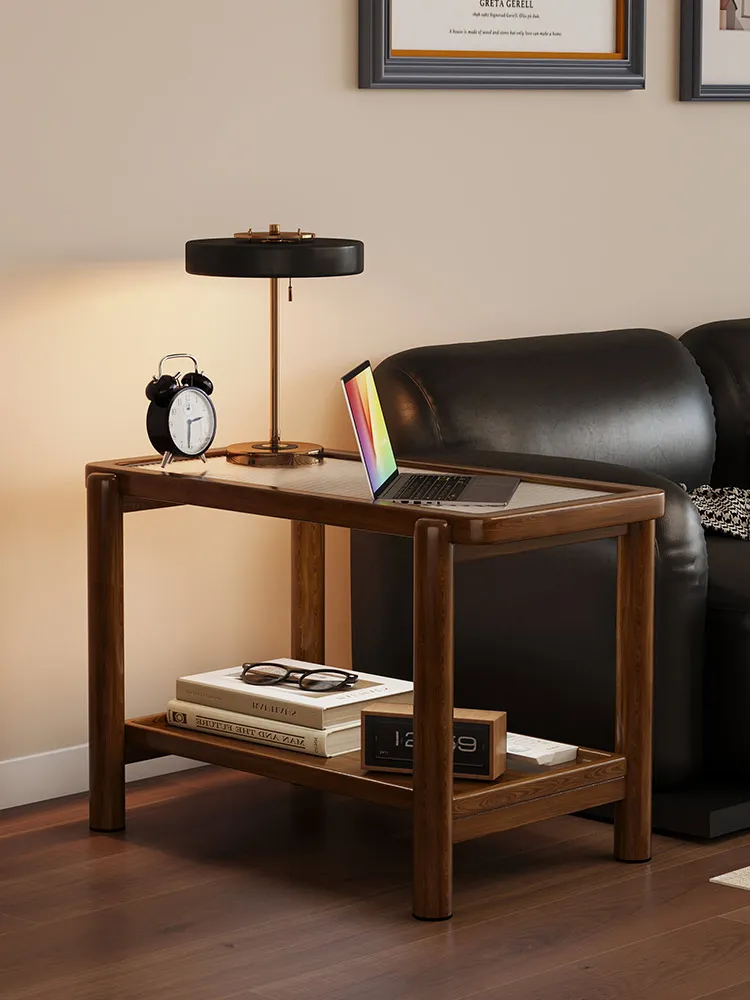 

Solid wood small coffee table, living room, household double-layer glass shelf, small apartment, side table, corner, square, low