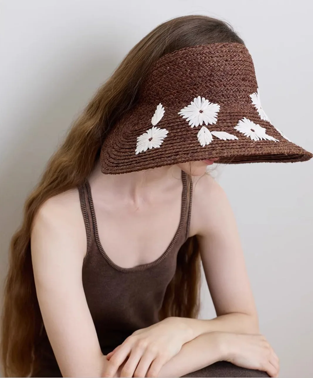 Französische Damen-Raffia-Stroh-Sonnenhüte für Frauen mit Breiter Krempe UV-Schutz Blumenmuster Gehäkelter Outdoor-Urlaubs-Strandhut Gorros – Detail 3