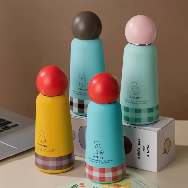 350ml Simple round ball thermos cup, puppy girl high-value student water cup, cartoon cute portable outdoor sports water cup