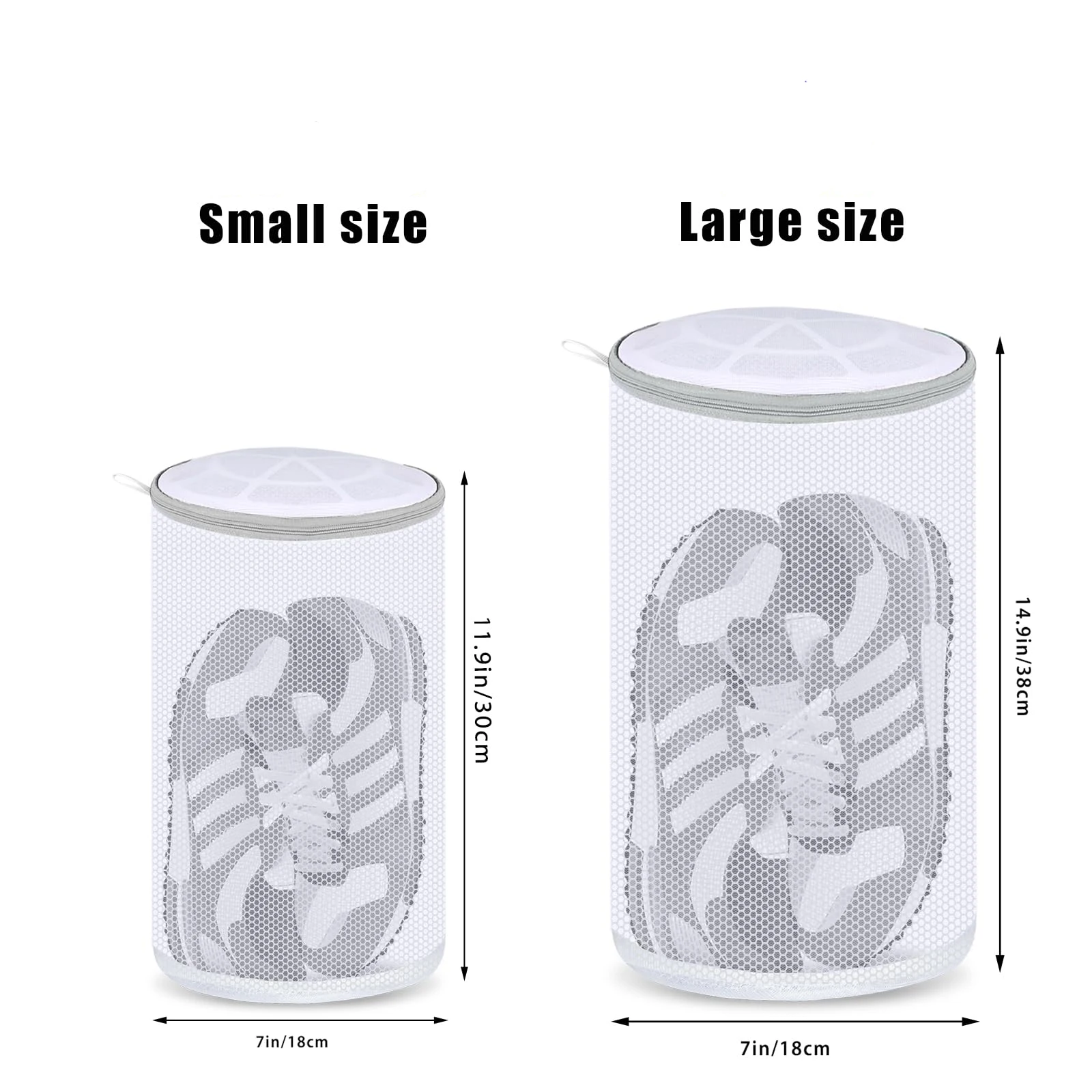 운동화 메쉬 신발 세탁 가방, 신발 청소 세탁 가방, 회색 지퍼 125 벌집 원단, 체육관 신발 운동화