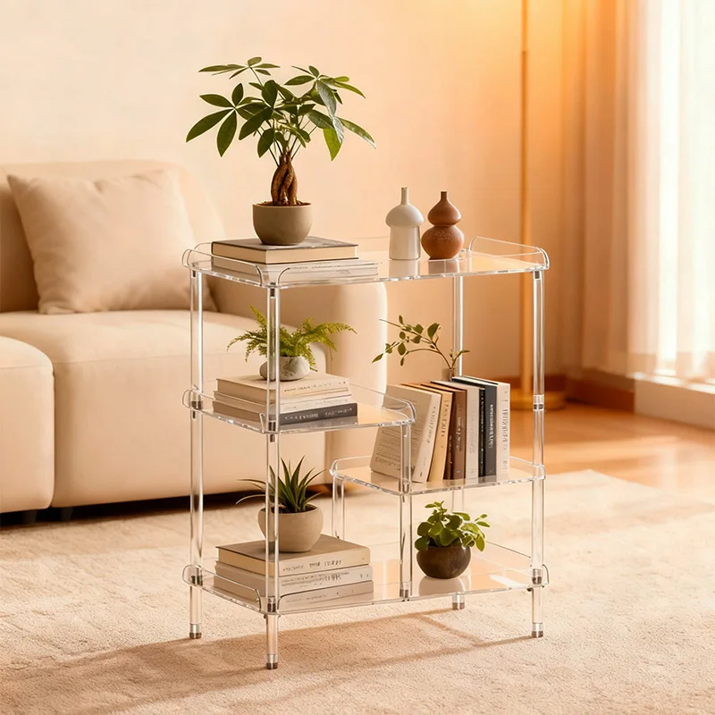 

Acrylic Sofa Table with Storage, Multi Layer Sofa Side Table Rack, Clear Coffee Side Table Organizer for Living Room Snacks