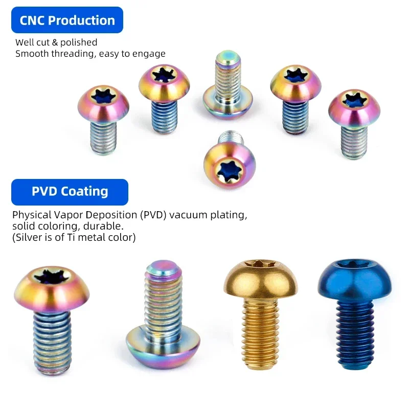 6Pcs Titanium Bike Disc Brake Rotor Screw M5x10mm T25 Torx Head Ultralight TC4 Road Bike Fixing Bolts Cycling Parts
