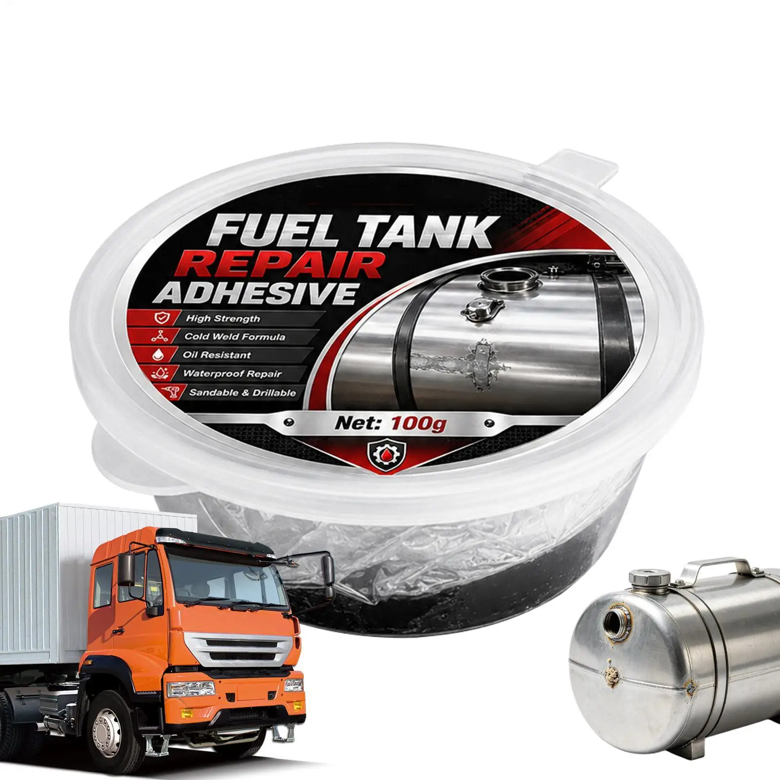 100g Gas Tank Repair Epoxy Fuel-Resistant Leak Sealant for Car Truck, Waterproof Heat-Resistant Adhesive for Metal Cracks Holes