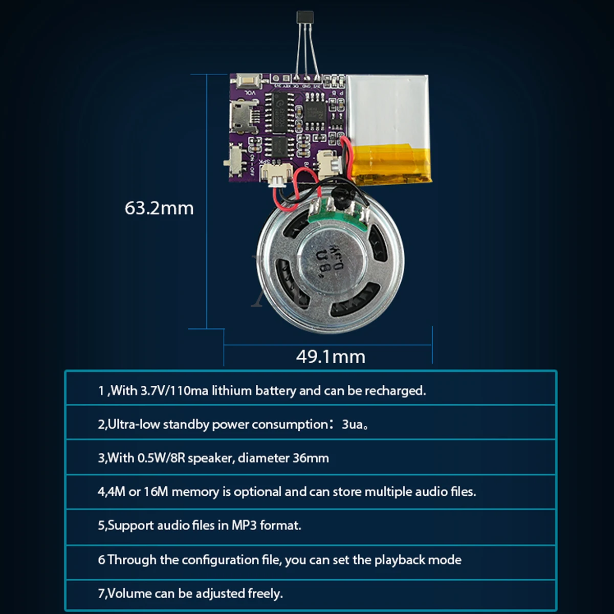 Voice Module, 4MB/16MB Music Sound Chips USB Download Magnet Control MP3 Songs Playback for Christmas Birthday Card Toys Gift