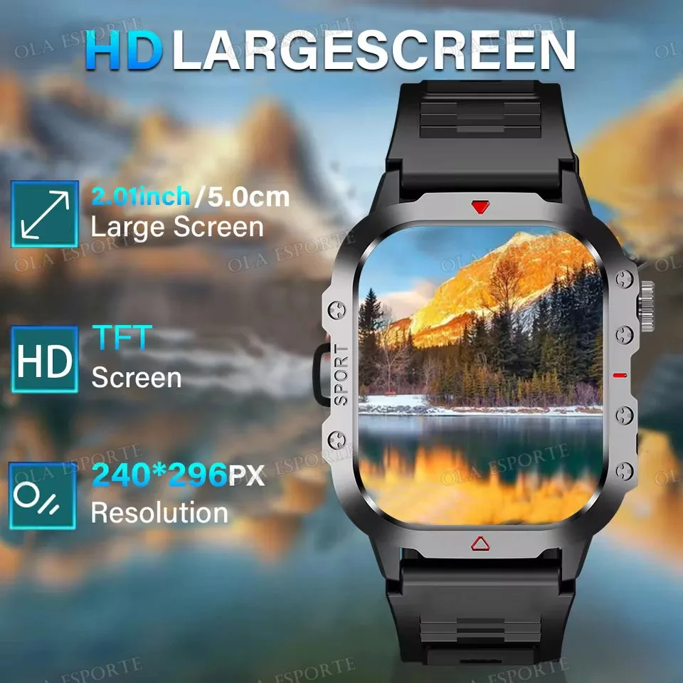 2025 جديد العسكرية Smartwatch GPS الرجال مصباح يدوي مقاوم للماء في الهواء الطلق الدم الأكسجين الرياضة المقتفي HD بلوتوث دعوة ساعة ذكية جديد