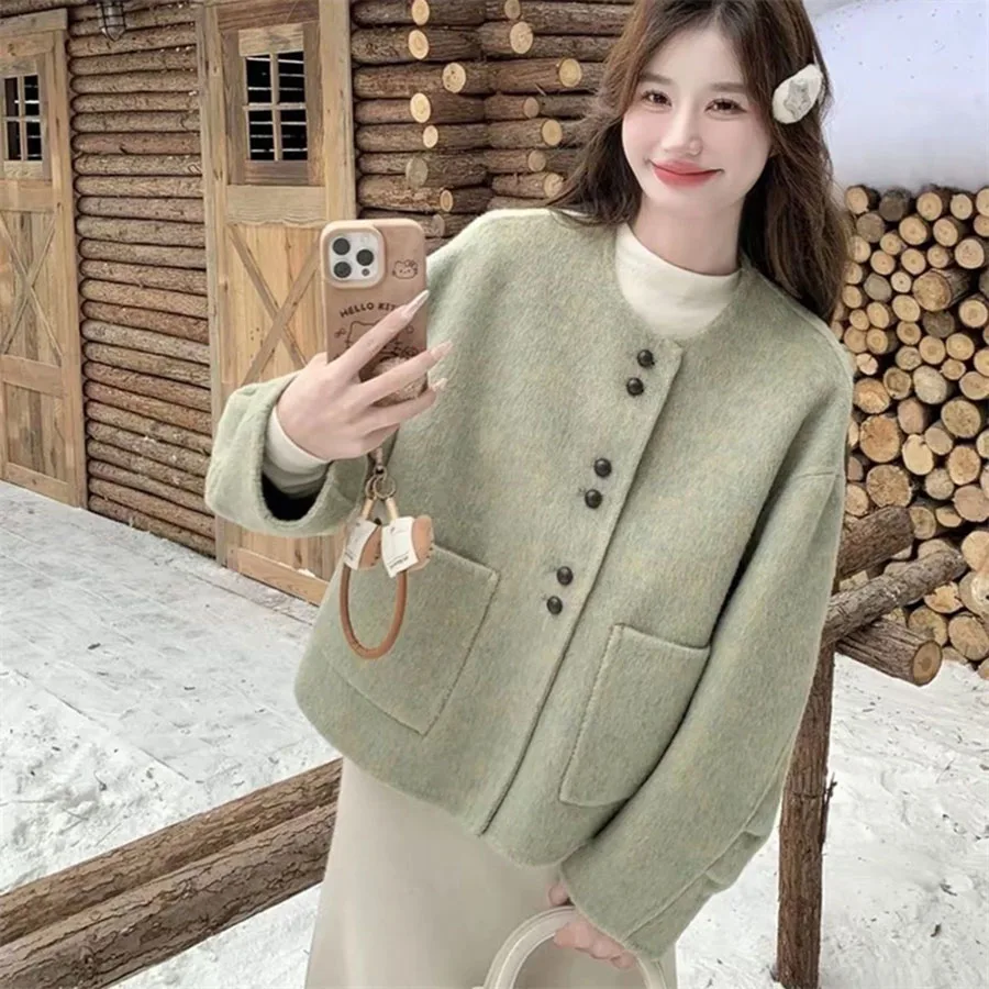 Automne hiver nouveau 2026 haute qualité mode court Double face velours laine manteau femmes décontracté laine manteau femme veste hauts