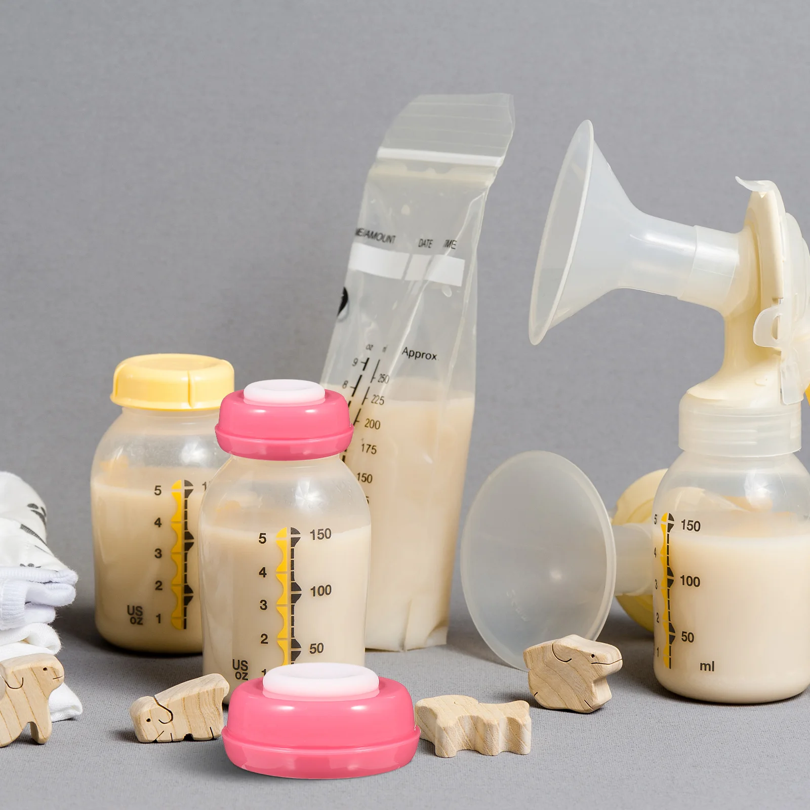 

5 шт., герметичные силиконовые уплотнительные диски, розовые колпачки для детских бутылочек, широкая шея, совместимость для хранения молока, аксессуары для бутылочек для младенцев