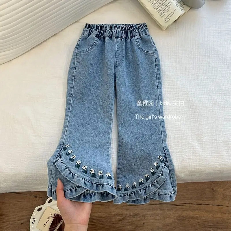 Girls' Denim Flared Pants for Spring and Autumn New Korean Style Children's Slim Fit Baby Micro Flared Pants Trendy