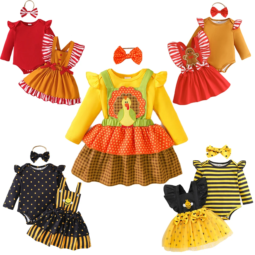 

Christmas Baby Girls Fancy Long Sleeve Romper Princess Dress Birthday Party Newborn Clothing Set Bee Hero Chicken Infant Clothes