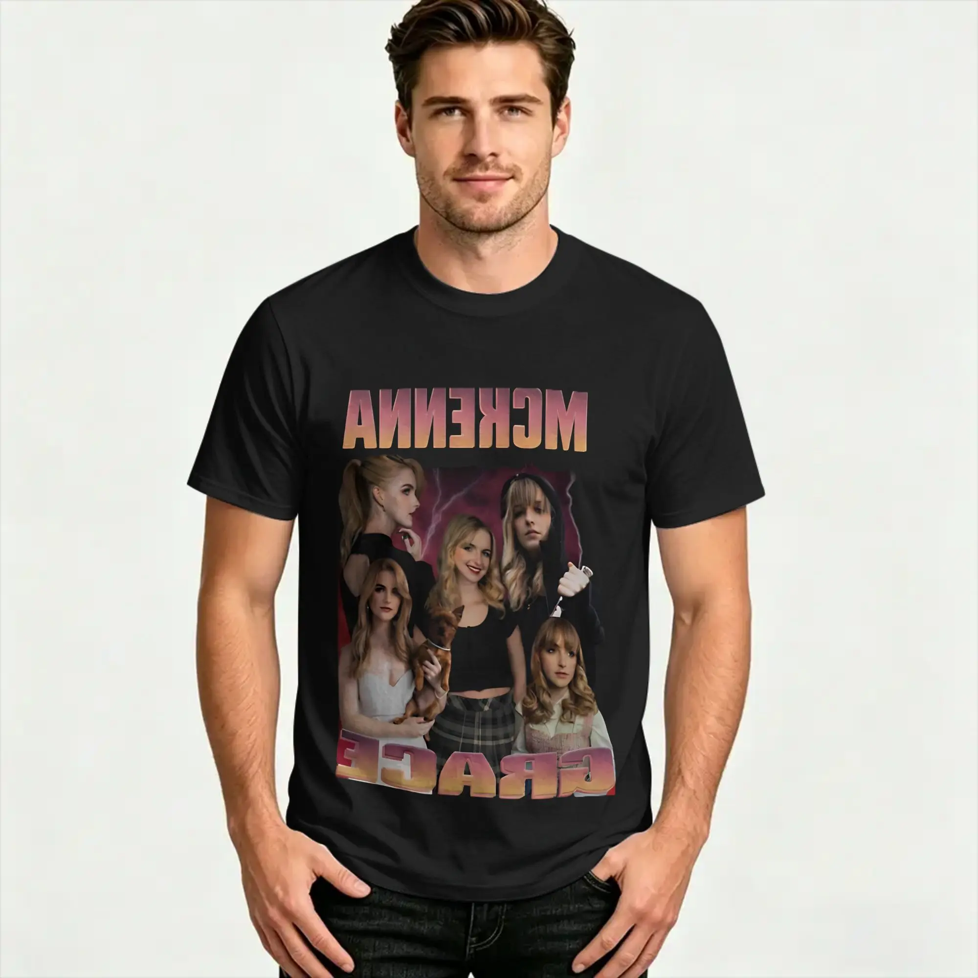 Mckenna Grace Cotton T-Shirt For Men's Summer  Y2K Retro T Shirts Hip Hop Tees Big Size Wholesale Clothing