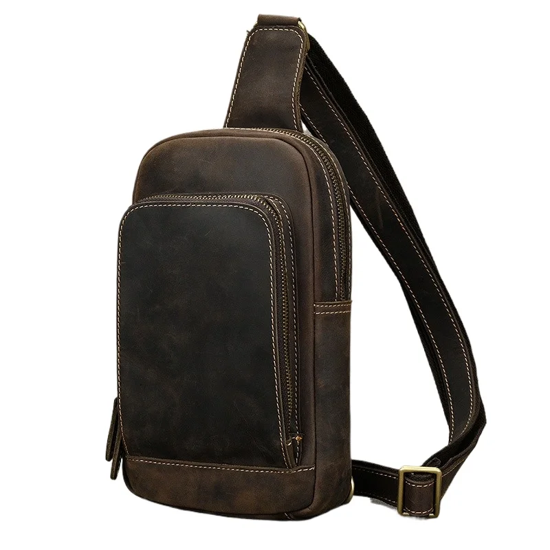 

Кожаная нагрудная сумка Crazy Horse: минималистичная сумка-слинг через плечо для мужчин, для путешествий и работы