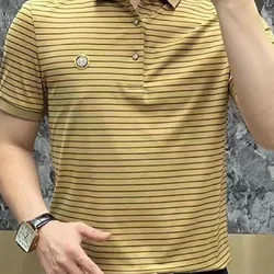 2023 Striped New Short Sleeve Summer Streetwear Fashion Male Polo Shirt Men Tops  Clothing Button Embroidery Pullovers