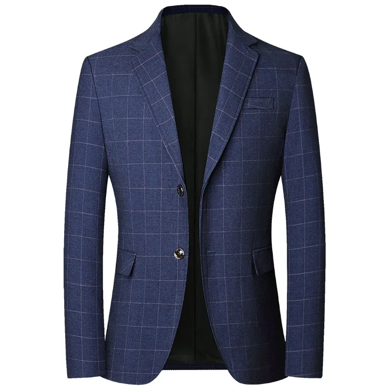 Männer blau karierte Blazer Jacken Business formelle Kleidung Anzüge Jacken Mäntel neue Frühling Herbst männlich lässig Slim Fit Blazer Größe 4xl