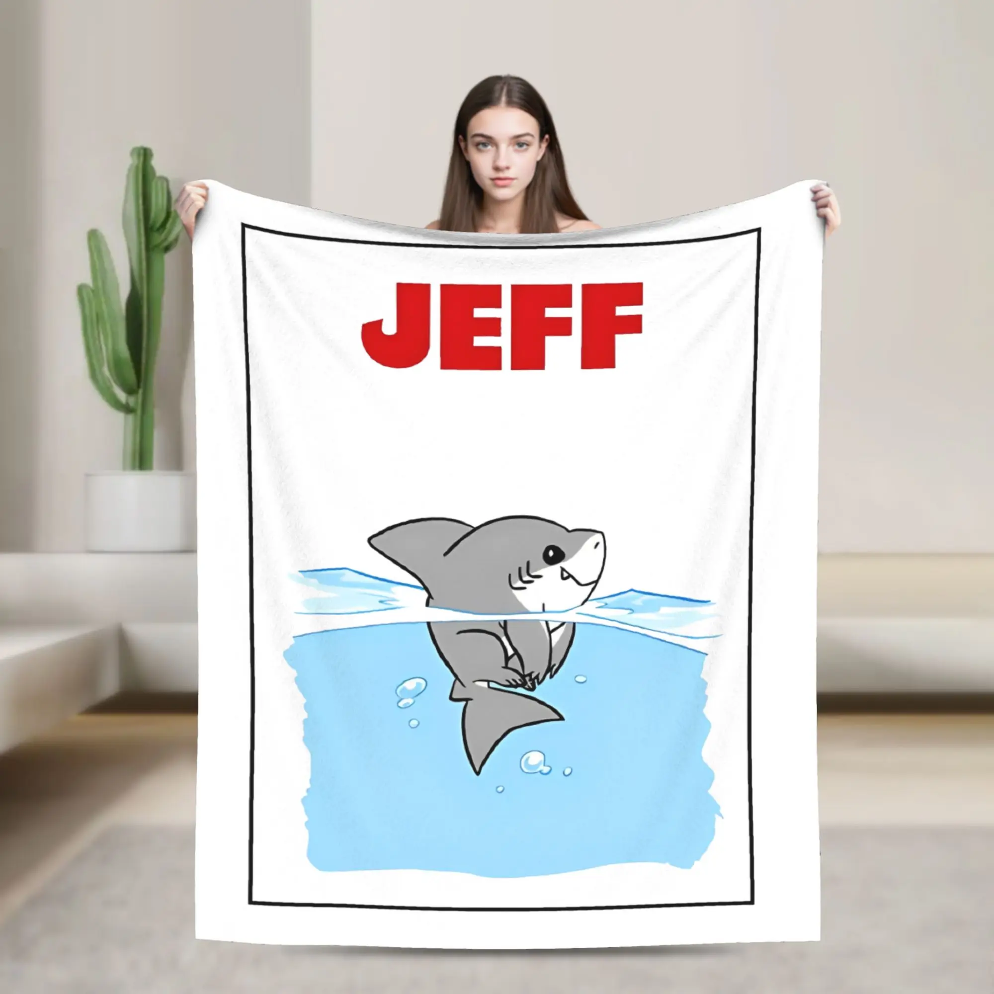 جيف لطيف القرش الكرتون بطانية أفخم مضحك لينة رمي بطانية للمنزل الربيع / الخريف