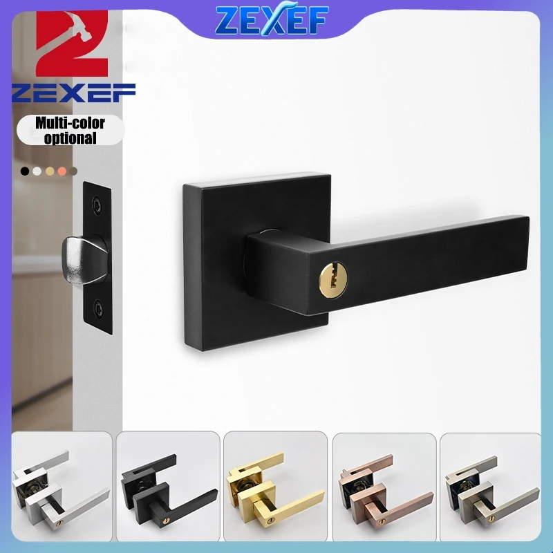 

ZEXEF черная квадратная дверная ручка, замок, доступ, маска для конфиденциальности, интерьер спальни, ванной комнаты, дверной замок, фурнитура, аксессуары, дверные замки