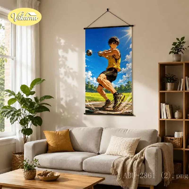 VIKAMA Anime Boy Shot Put Tapestry Yellow Black Sport Uniform Track Anime Art Polyester Wall Hanging Bedroom Dorm Home Decor
