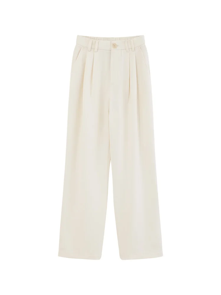 Elegant Loose Wide Leg High Waist Straight Pants Autumn Winter Long Trousers with Draped Suit Style for Women Casual Office Look