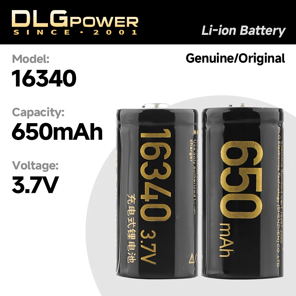 

DLGpower 16340 650MAH 3.7V Lithium Ion Battery CR123A RCR123A for Flash Light Small Portable Fan Loudspeaker Remote Control