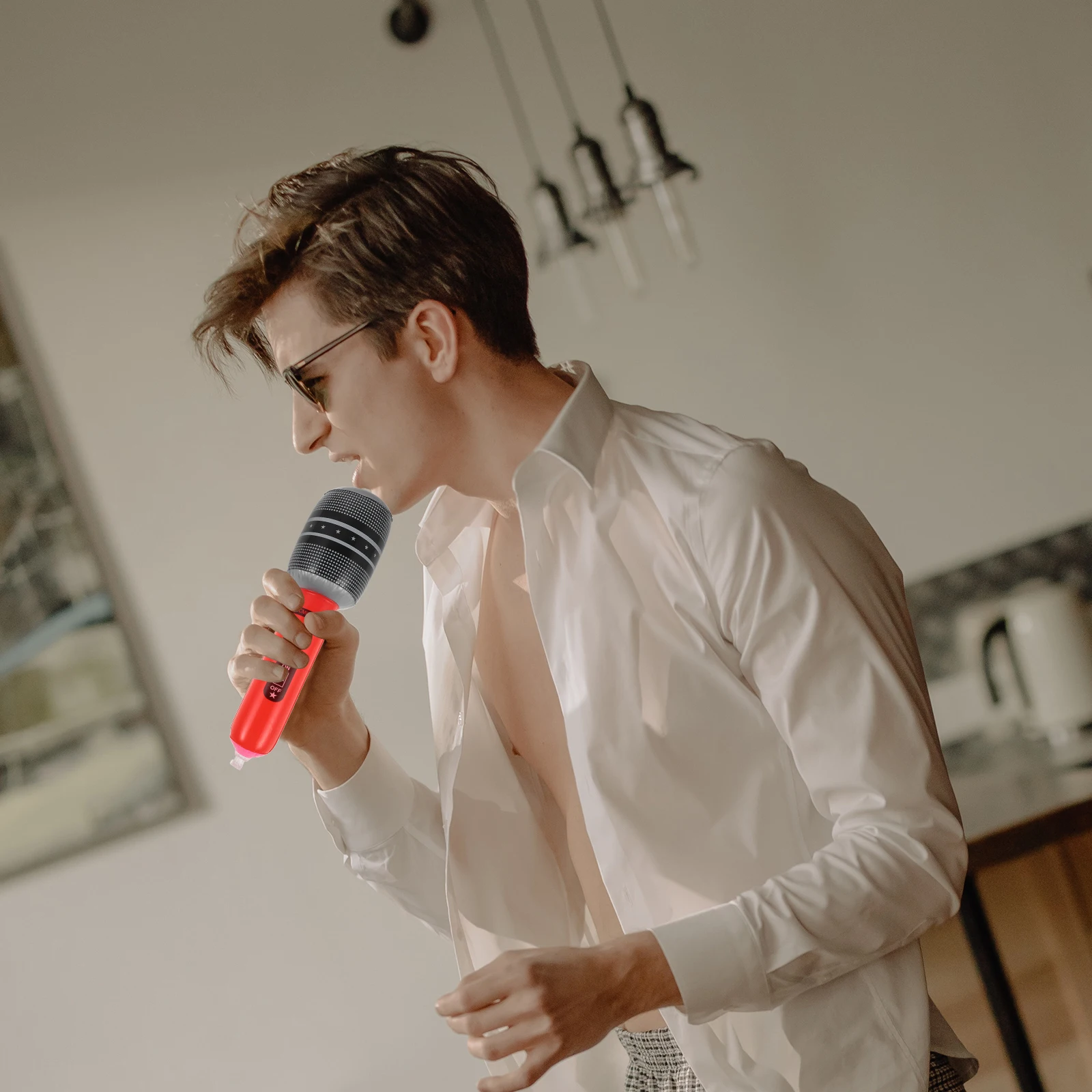 

4 Pcs Microphones Simulated Props Funny Toy Microphone Music Blow up PVC Toy Party Accessory KTV Concert