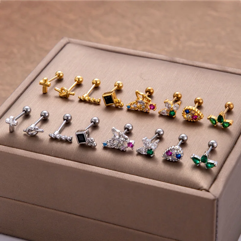 1Piece Korean Color Zirconia Young Girls Cross Butterfly Cartilage Earrings Tragus Hliex Body Piercing Jewelry Women