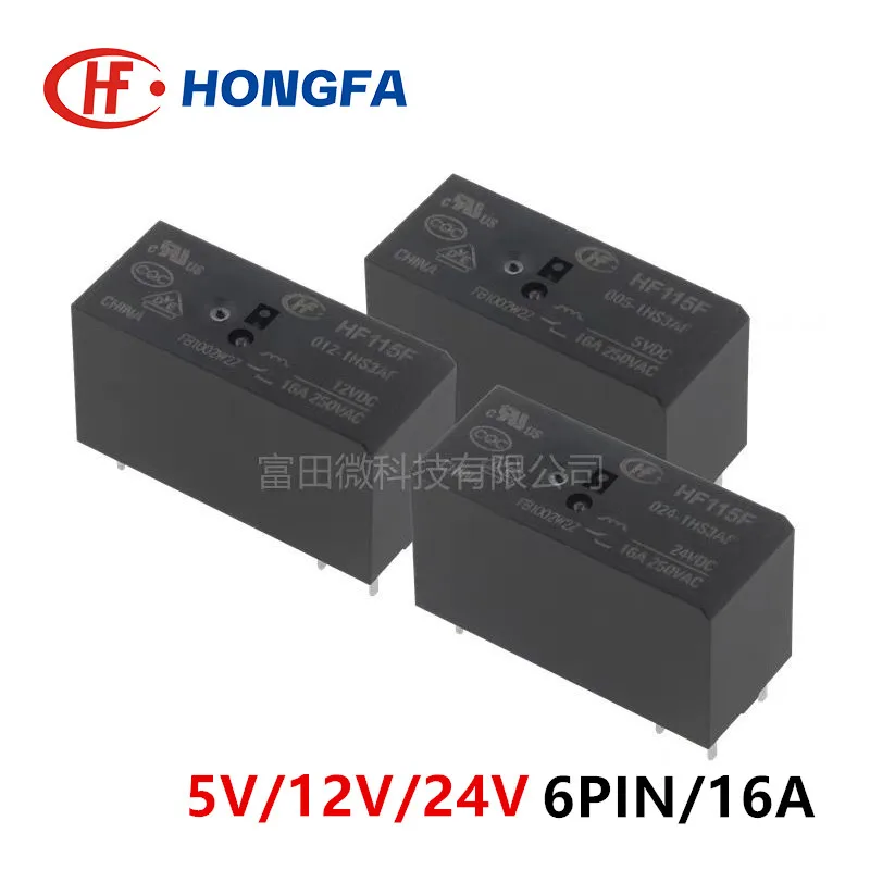 1Pcs HONGFA Relay JQX HF115F-005-1HS3AF HF115F-012-1HS3AF HF115F-024-1HS3AF 1HS3A 6Pin 16A 5V 12V 24V Power Relay