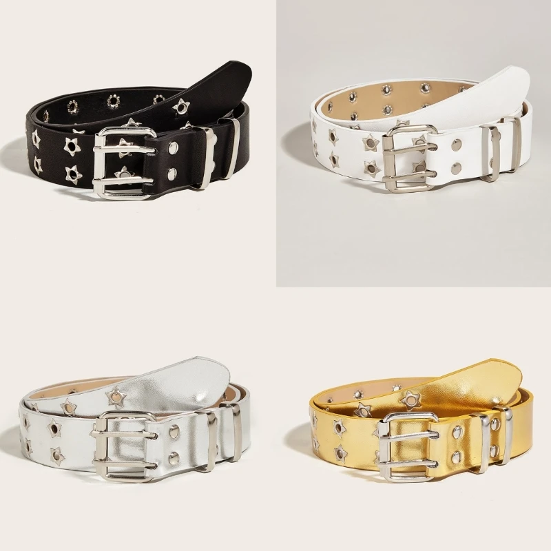 

Women Pin Buckle Belt Aesthetic Star Rivet Studded Belt Punk-style Pants Decor Teens Girl Waistband Clothing Accessories