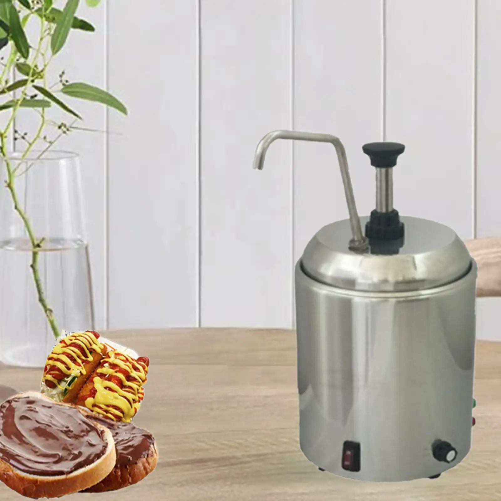 Cheese Warmer Dispenser Stainless Steel with Press Pump Electric Heated Chocolate Butter Melter 3L Adjustable Temperature for