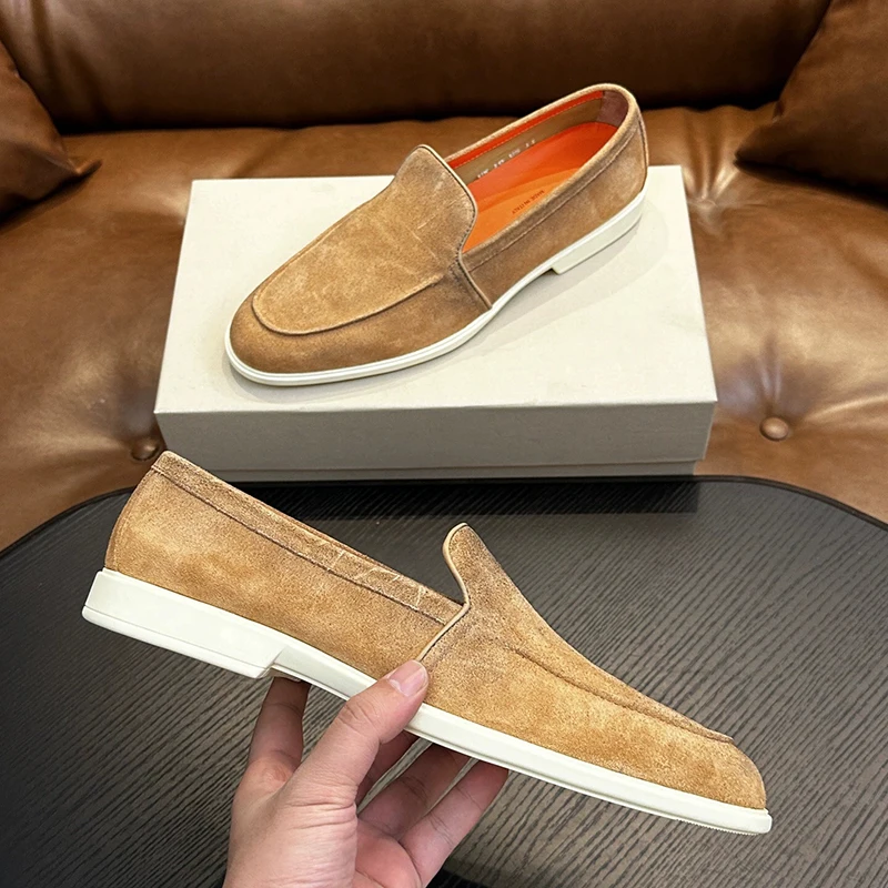 

Designer luxury mens elegant suede loafers street casual wedding party comfortable slip on smooth genuine leather flat loafers