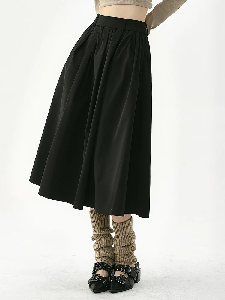 

Korean Style High Waist Skirt Autumn Winter New All match Black Skirt Hepburn Wind Umbrella Skirt A-line Skirts