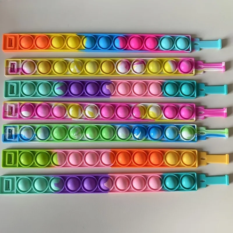10 Uds. De juguetes coloridos de silicona con burbujas, pulseras ajustables para aliviar el estrés y la relajación, regalos para niños y recuerdos de fiesta