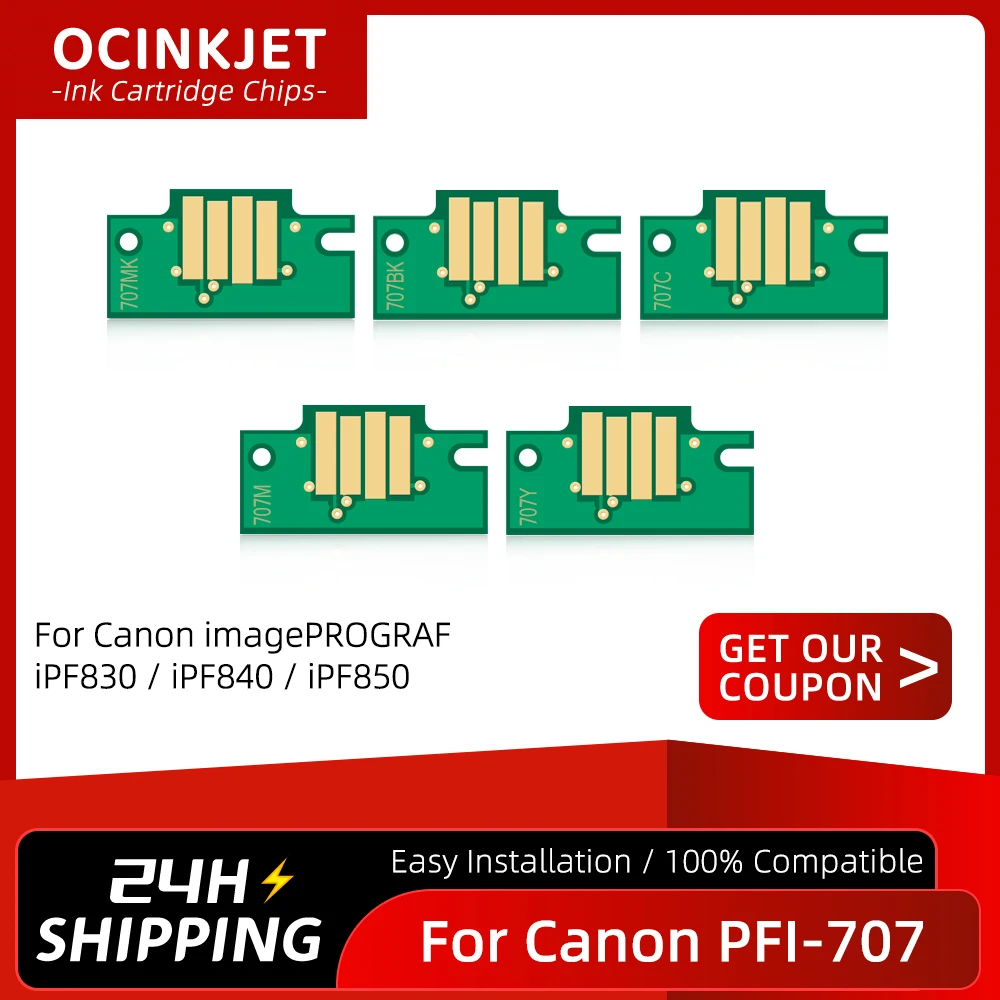 

5Colors For Canon PFI-707 PFI707 Ink Cartridge Chip For imagePROGRAF iPF830 iPF840 iPF850 Printer ARC Chip Permanent Chip