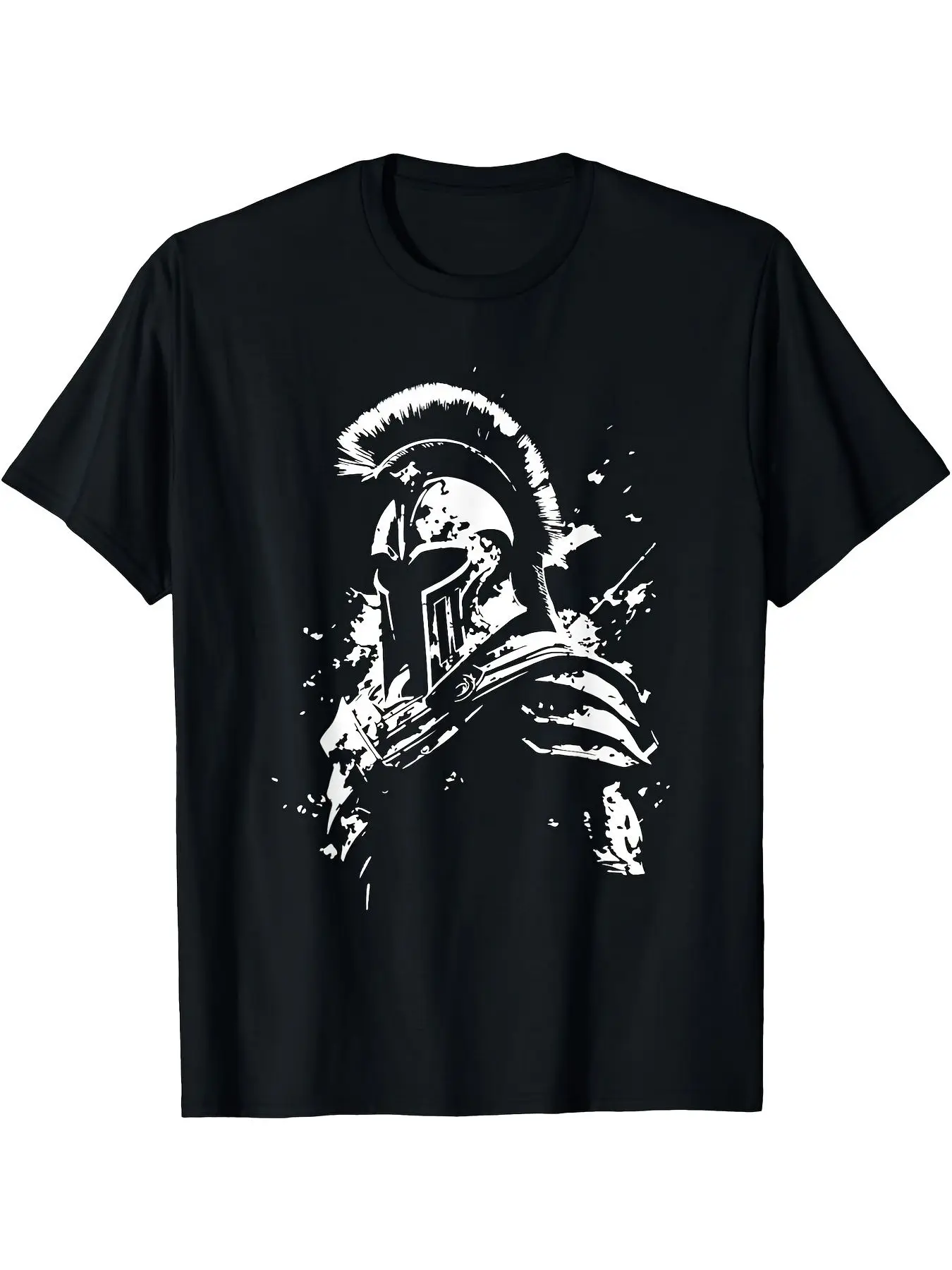 Men'S Spartan Warrior Graphic T-Shirt - Black Tee with Fierce Greek Helmet Design,Loose Fit Casual Shirt for History Buffs