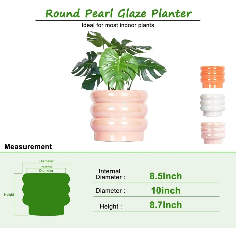 

10-дюймовый керамический горшок для растений с радужной глазурью и дренажным отверстием для комнатных растений, суккулентов, орхидей - подарок для домашнего декора