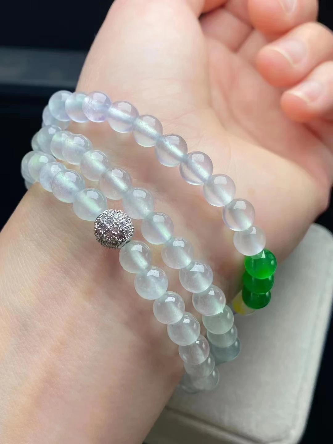 Newest High Quality Jadeite Round-Beads Hand-String Ice Seed Round Bead Bangle Elegant Handring Chain Fine Jewelry