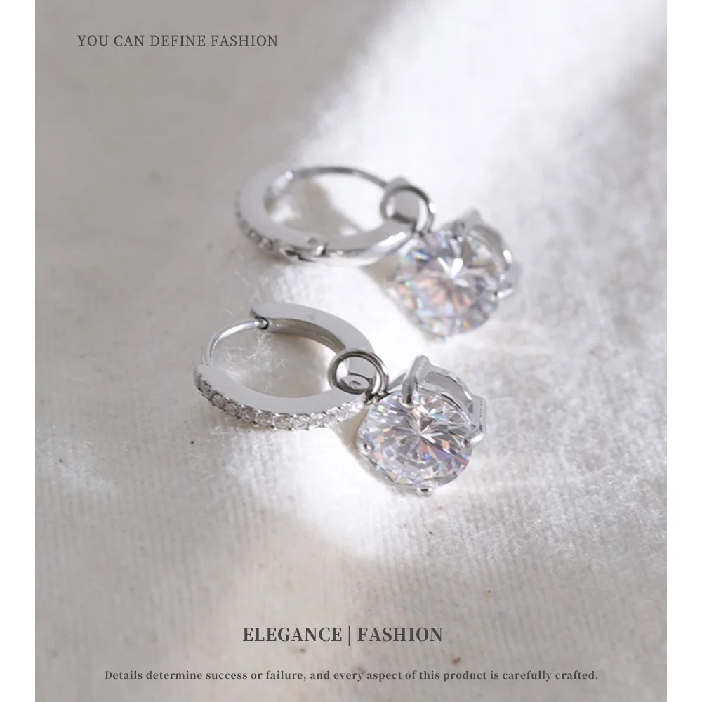 NiNice Stainless Steel Cubic Zirconia Round Hoop Earrings Temperament Delicate Popular Daily Jewelry Recommend