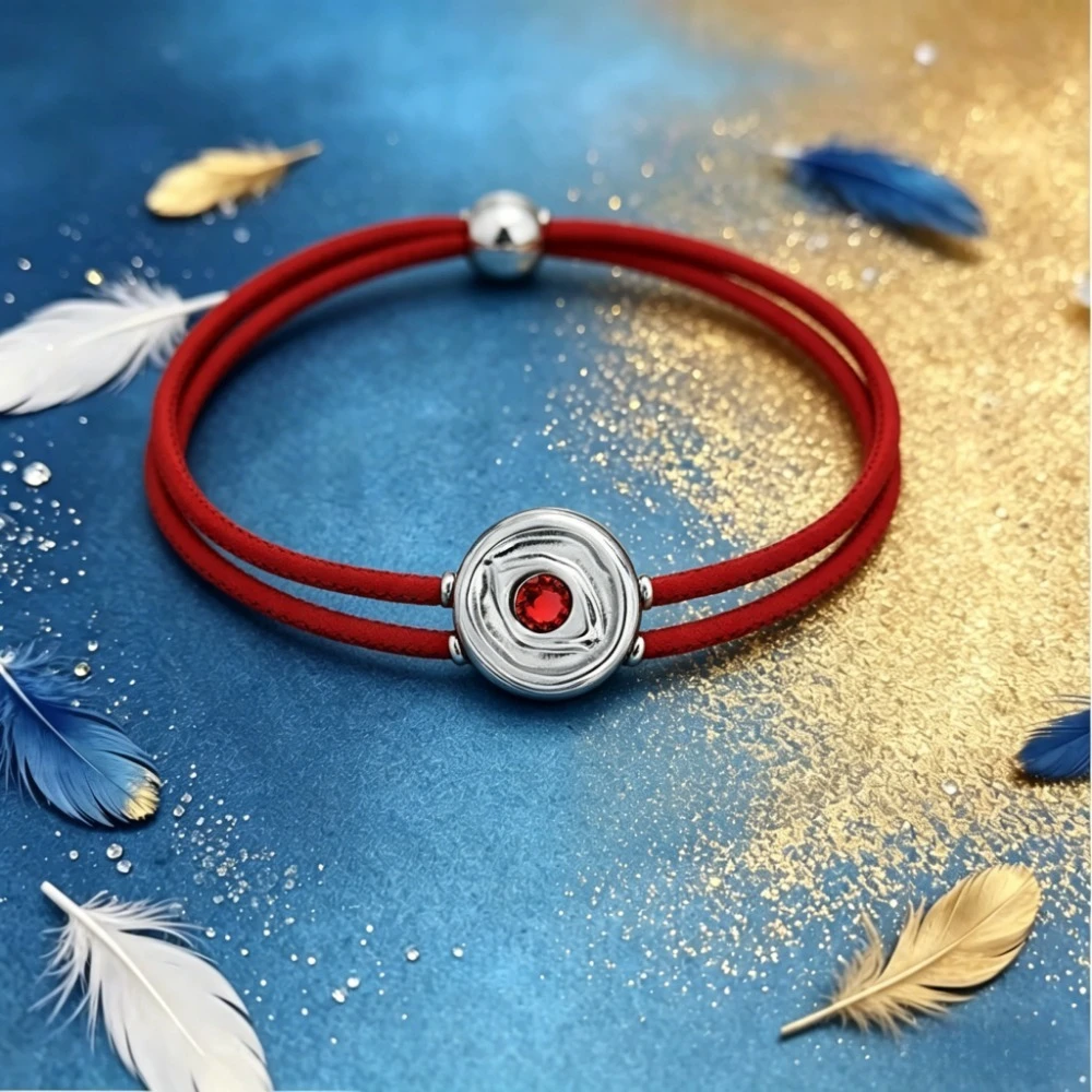 

2026 New Spain S925 Silver Lucky Stone Leather Rope Bracelet, European and American Style Boutique Jewelry