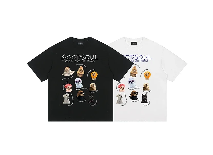 

Heavy Pure Cotton Cool Men's Short-sleeved Pure Cotton Printed T-shirt Simple Trendy Lapel Men's Clothing Korean Version