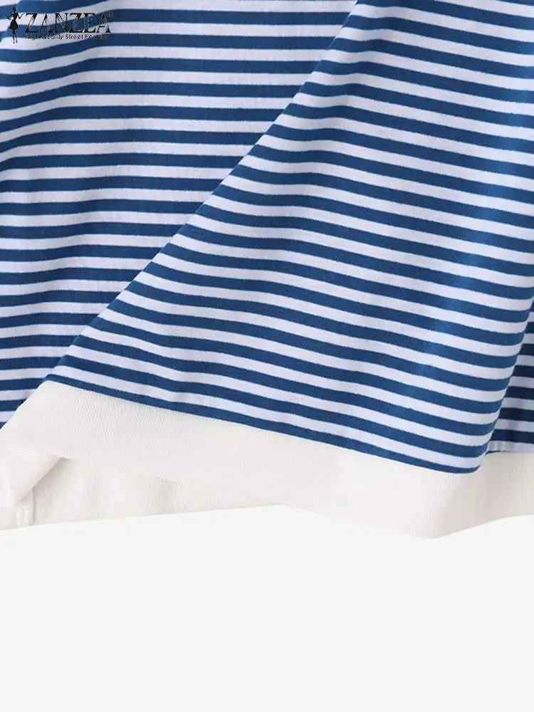 ZANZEA-Blusa de manga larga con cuello redondo para mujer, Tops de punto a rayas, Jersey elegante, camisa de trabajo informal, moda de otoño