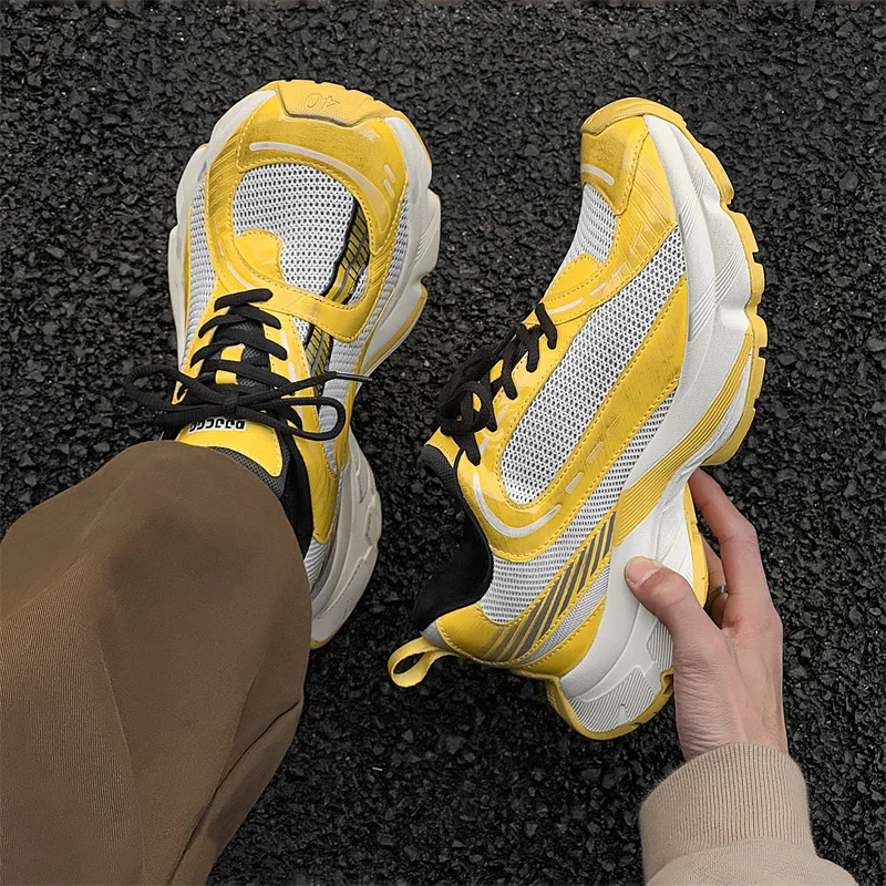 Large Size Mixed Color Men's Sneakers Retro Chunky Heel Platform All Match Unisex Shoes Fashion Runway Casual Trainers Designer