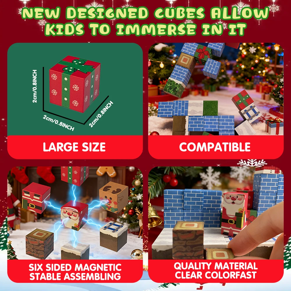 الإبداعية 77 قطعة مكعبات عيد الميلاد المغناطيسية الأسرة متعة اللبنات التعليمية DIY بها بنفسك التراص لعبة البناء هدية للأطفال #4